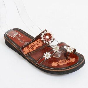 Rocio Huaraches Brown Leather Flower Toe Ring Made in Mexico Size 7 US 9.5